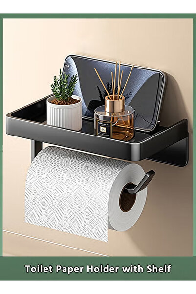 Generic Toilet paper holder with shelf, adhesive wall-mounted, rust-resistant...