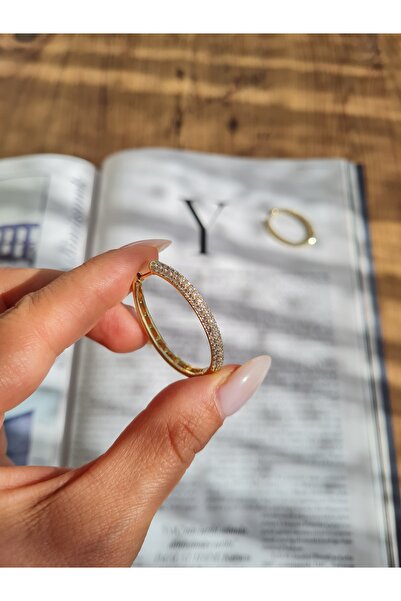 XUPING JEWELRY İnce Zirkon Taşlı Altın Kaplama Çelik Halka Küpe – Suya Dayanı...