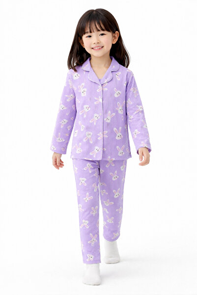 Beka Kids Комплект пижама за момичета с дълъг ръкав, копчета отпред и яка с м...