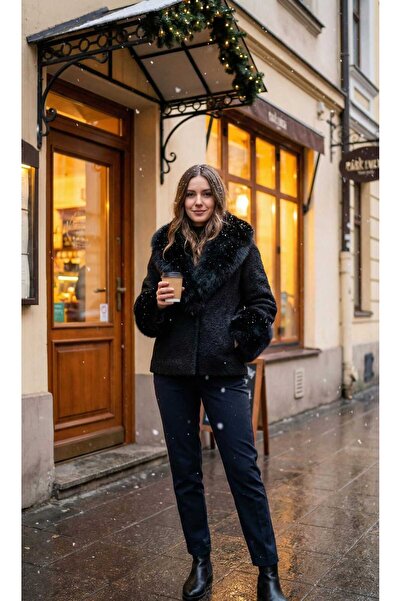 LAGRANZE Women's Fur Collar Plush Winter Coat