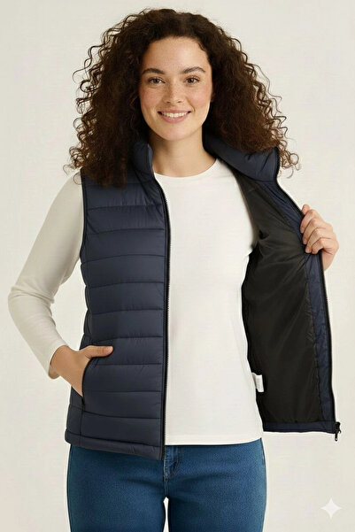 LUMİART Women's Puffer Zipper Vest Water Repellent Quilted Lined Fabric with ...