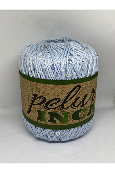 peluş Örgü ipi / çanta ipi /pullu ip bebe mavisi 80 gr