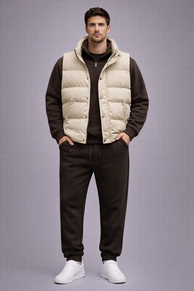 THANBUTİK Padded Inflatable Vest Half Zip Fleece Sweat and Fleece Tracksuit 3...