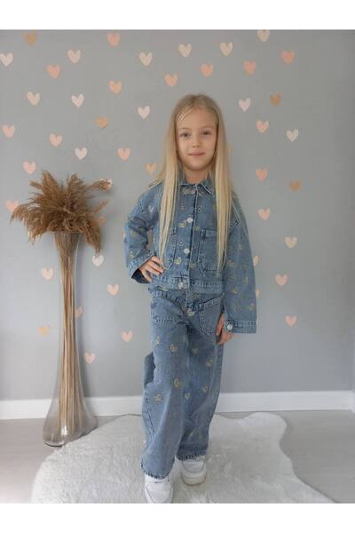 DUDOR KİDS Комплект за момичета с бродирани дънки и дънково яке - Празничен