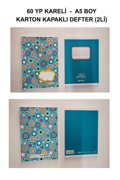 Çınar A5 Boy 60 Yaprak KARELİ Okul Defteri, Karton Kapaklı (2 Adet) İlkokul, ...