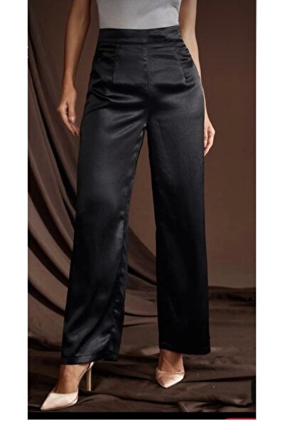 Nsb Tasarım Satin Black Wide-Leg Pants