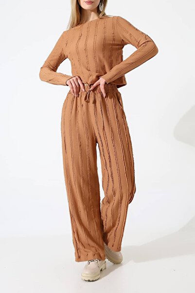 Sabr Set cu guler rotund de degete cu volane – Pantaloni cu șnur elastic