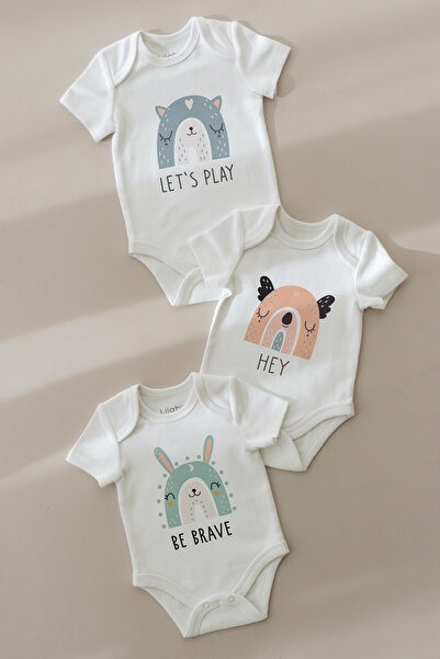 Lilabio 100% Organic Cotton 3-pack Printed Short Sleeve Baby Bodysuit