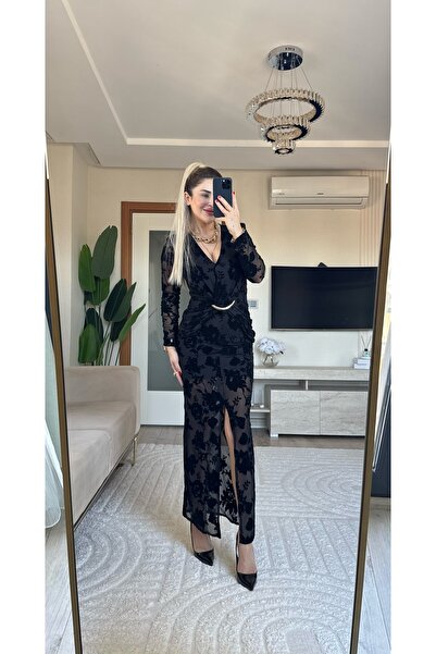 Yasmin Butik فستان ذهبي مزخرف بنقوش ذاتية