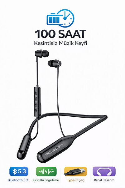 qasul 100 Saat Pil Ömürlü Bluetooth 5.3 Boyun Tipi Kulaklık Manyetik Tasarım A20