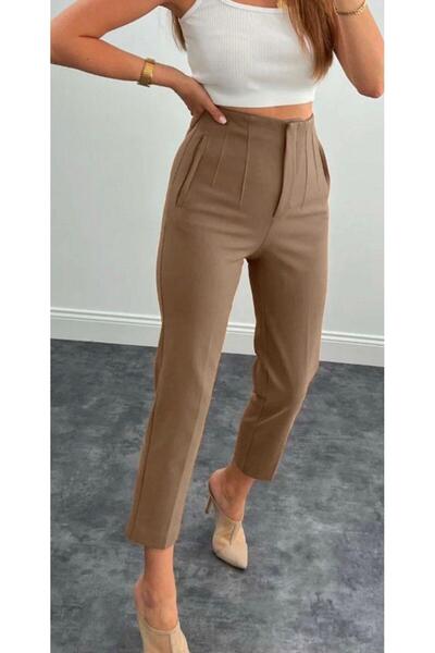 LA TUBA Women's High Waist Flexible Ankle-Length Fabric Pants