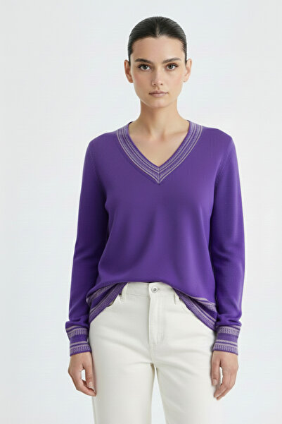 Msrlassn Mor Lila V Yaka Kadın Kazak
