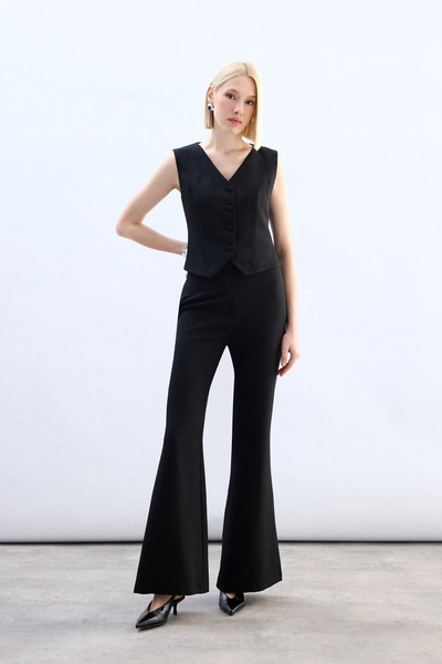 Sateen Spanish Leg Trousers - Black