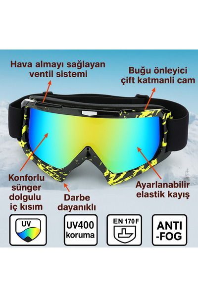 TomyHelf Snowboard Kayak Gözlüğü Antifog Ventilli Uv Korumalı Güneş Kar Gözlü...