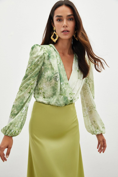 Sateen Блузка-боді з квітковим візерунком - CAĞLA GREEN