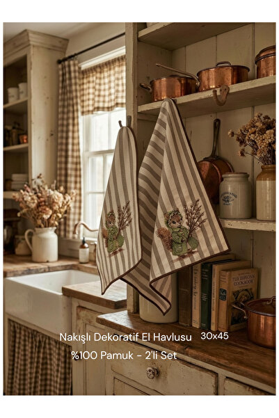 LİONYA DESİGN Vintage Sincap Nakışlı Dekoratif El Havlusu İkili Set – %100 Pa...