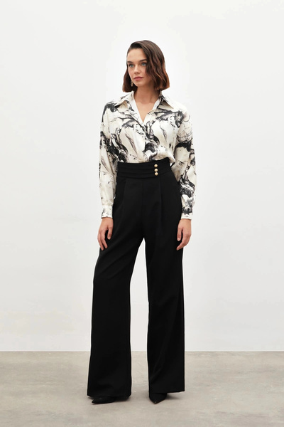 Sateen Waist Detailed Trousers - Black