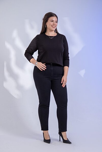 Roxxlen بنطلون زينيت أسود مخيط للنساء مقاس كبير