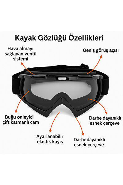 TomyHelf Siyah Kar Gözlük -Siyah Snowboard Glasses Sporu Kayak Gözlüğü Antifo...
