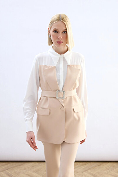 Sateen Jacket-Looking Shirt - Beige