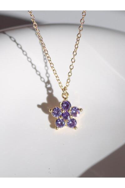 Reorah Collection Purple Zircon Stone Flower Necklace