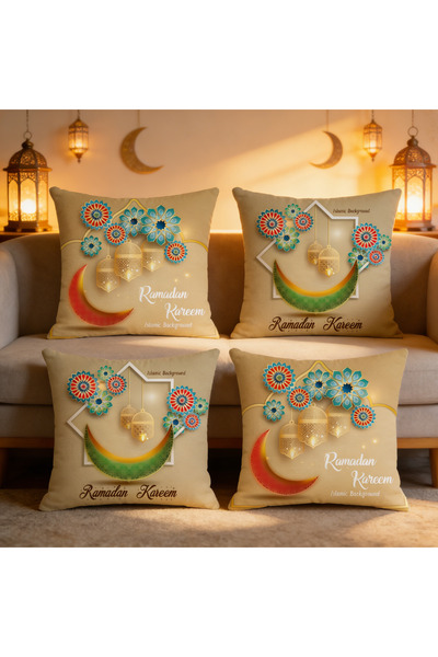 Yoawllty زينة رمضان، أغطية وسائد رمضانية، 4 قطع، بنقشات فوانيس القمر، أغطية و...