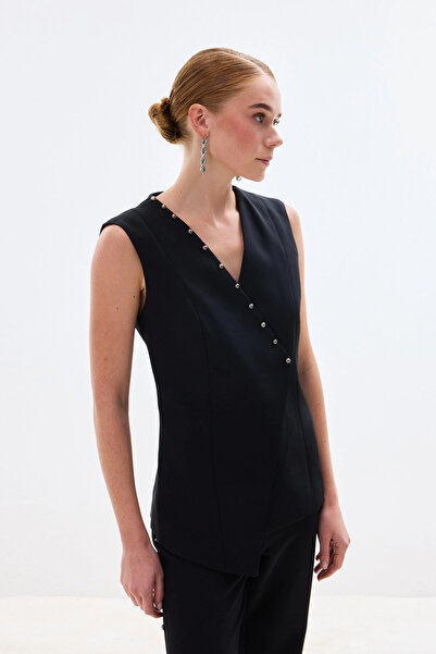 Sateen Pearl K Double-Breasted Vest - Black