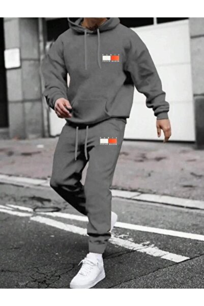 ORLONTEX Men's Smoke Gray Paris Dream Maker Stripe Oversized Tracksuit Set