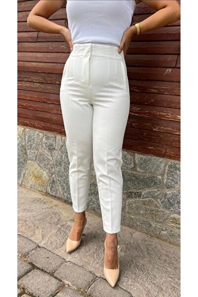 LA TUBA Women's High Waist Flexible Ankle-Length Fabric Pants