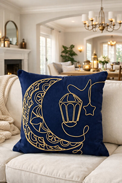 Pilloveland غطاء وسادة مطرز بالماكراميه - 43*43 سم - هلال ماكراميه - رمضان كر...