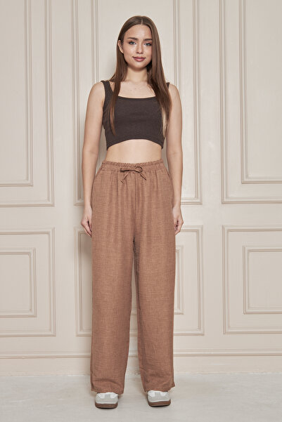 comstar Women's Trend High Waist Elastic S.Brown Loose Trousers