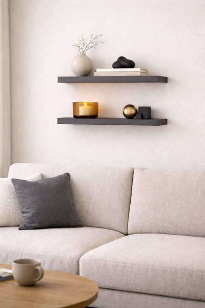 origa , Antrasit Mdf , Gizli Montajlı Duvar Rafı 50x15cm 2 Adet Raf