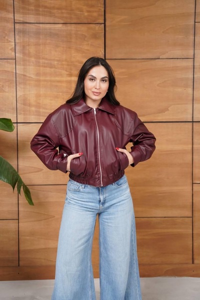 Ekim Store سترة جلدية بسحاب على طراز البومبر