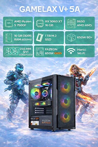 Gamelax v+ 5A Amd Ryzen 5 7500F 16 Gbddr5 1 Tb Nvme Rx 9060 Xt Free Dos Oem P...