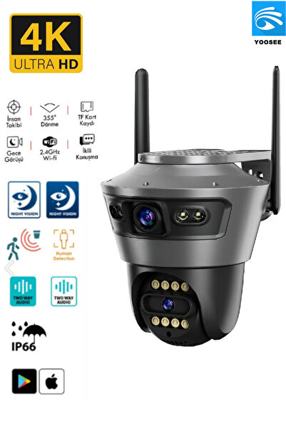 Sarftech 4MP 4K Ultra HD Yoosee Türkçe Uygulama IP66 Çift Lensli 2.4G IP Dış ...