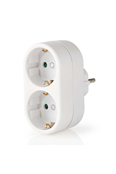 Nedis Stecher dublu 2x Schuko 16A 3500W protectie contacte alb