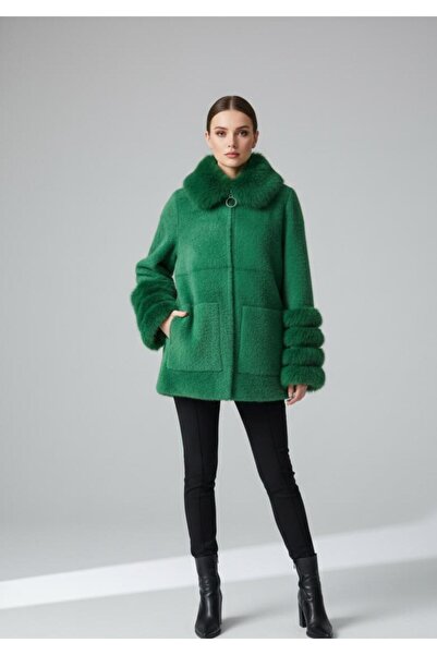Rabiossa Women's Green Fur Collar Thick Jacket