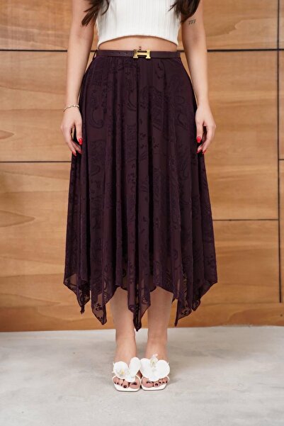 Ekim Store Belted Flock Pattern Tulle Skirt