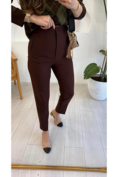 LA TUBA Women's High Waist Flexible Ankle-Length Fabric Pants