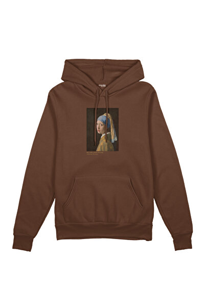 The Lucid Lab Girl with Pearl Earring O Oversized Hoodie -Brown