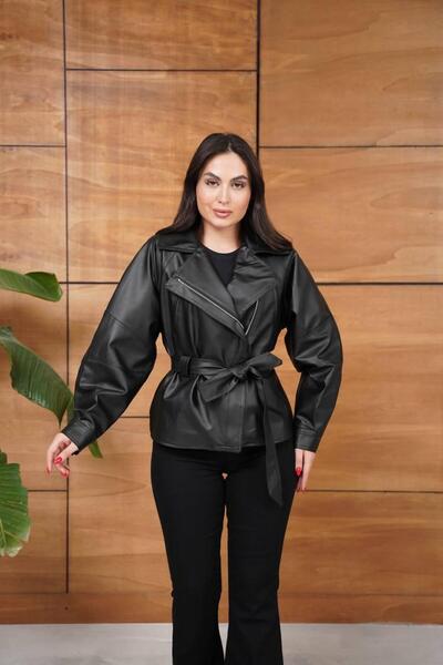 Ekim Store Double-Breasted Leather Jacket with Ties