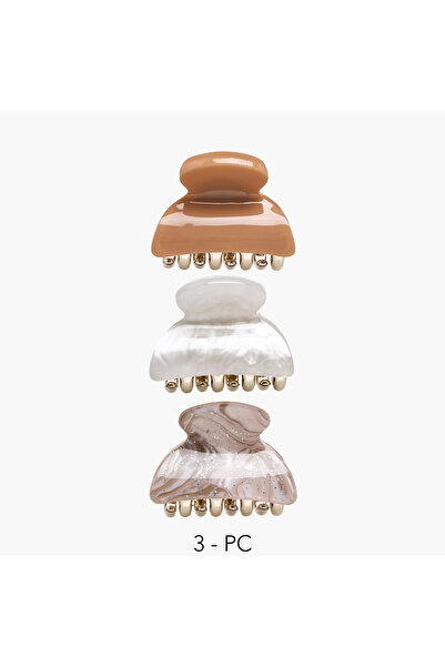 Lifestyle Pack of 3 Curved Shape Hair Clamps with Marble Design