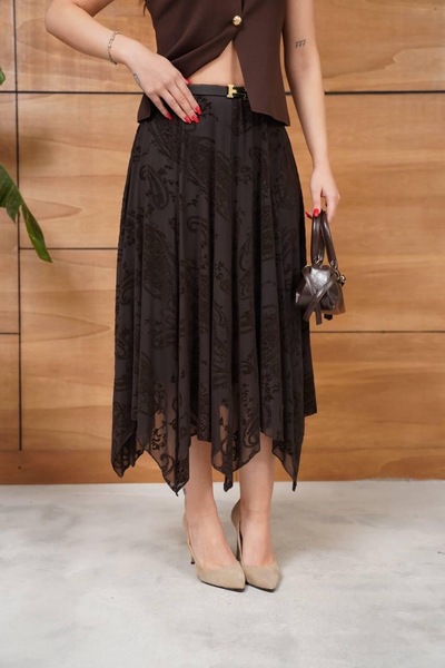 Ekim Store Belted Flock Pattern Tulle Skirt