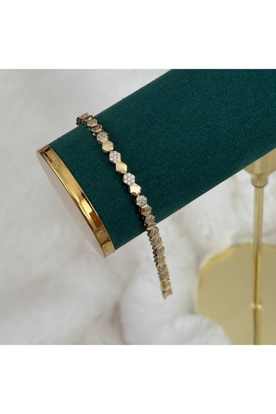 olvera shine Cm Jewelery Antiallergenic Zircon Stone Honeycomb Bracelet Gold/17+2 cm