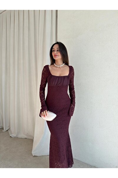 Mooi Butik MONTANA Midi Elbise 5978 - Mürdüm