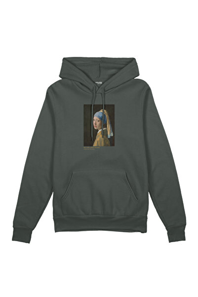 The Lucid Lab Girl with Pearl Earring O Oversized Hoodie -Anthracite