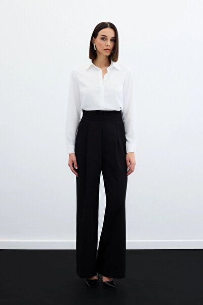 Sateen Παντελόνι τσέπης με λεπτομέρεια μέσης - Μαύρο