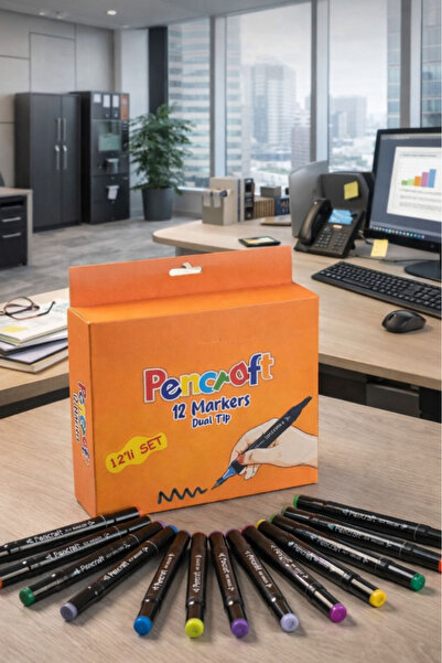 TUMU LIFE 12 Renkli Çift Uçlu Kalın/İnce Uçlu Keçeli Marker Seti - Profesyone...