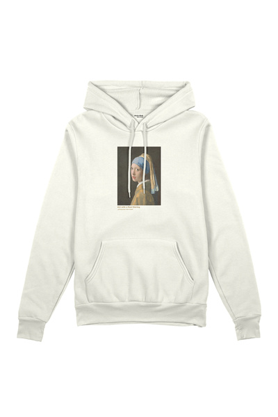 The Lucid Lab Girl with Pearl Earring O Oversized Hoodie - White