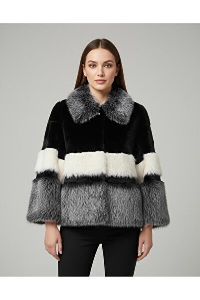 Rabiossa Women's Three Color Gradient Plush Short Coat Fur Imported